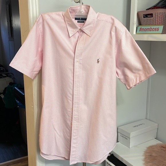 Ralph Lauren Classic fit striped pink shirt size M - Picture 2 of 10